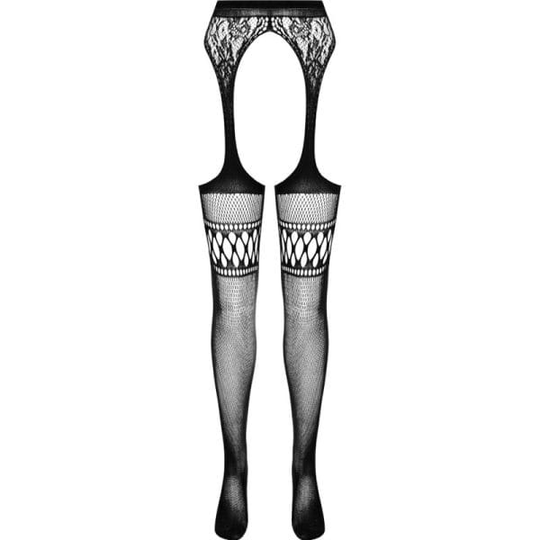 PASSION - S026 BLACK TIGHTS WITH GARTER ONE SIZE 5